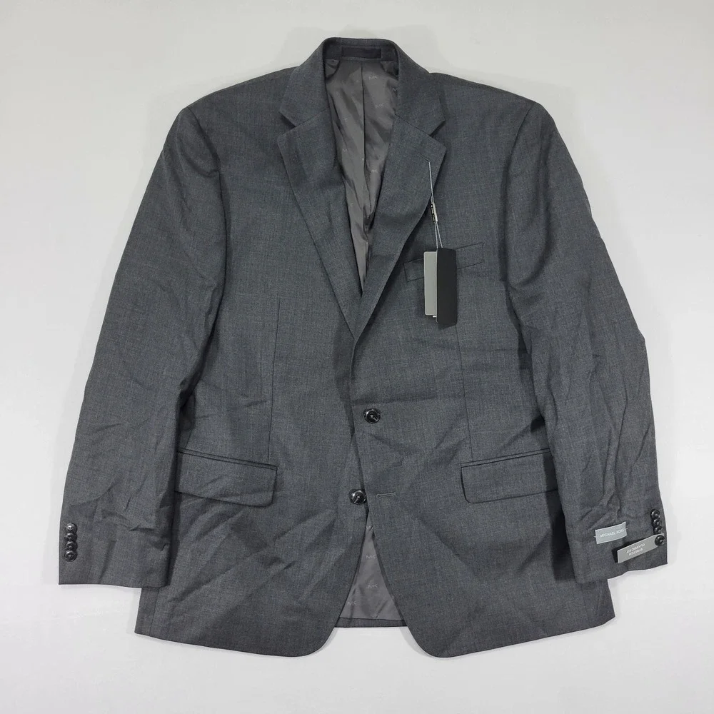 Michael Kors Mens Sport Coat Blazer Two Button Gray Sharkskin Wool Blend 43R NEW